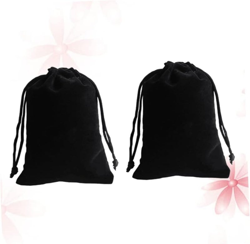 Black Velvet Drawstring Jewelry Pouches 2 Pack for Travel Display Wedding Party - Image 1